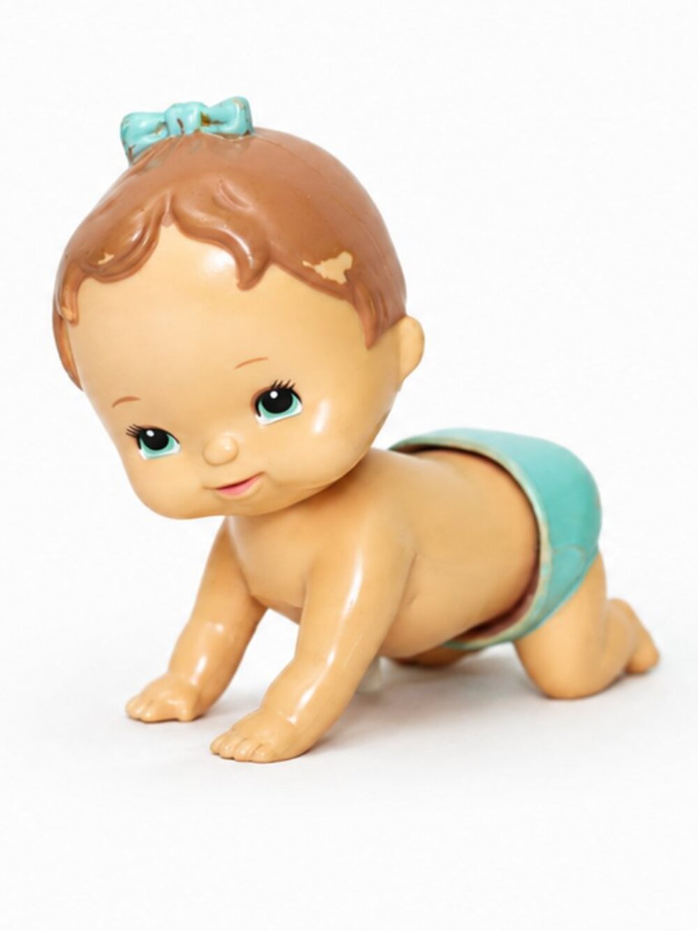 Vintage Tomy 1977 Kewpie Crawling Baby Doll Wind-Up Blue Diaper Japan